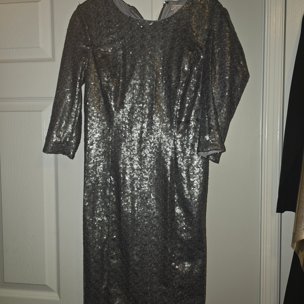 eva mendes for New York & Company Silver Sequin Long Sleeve Sheath Dress